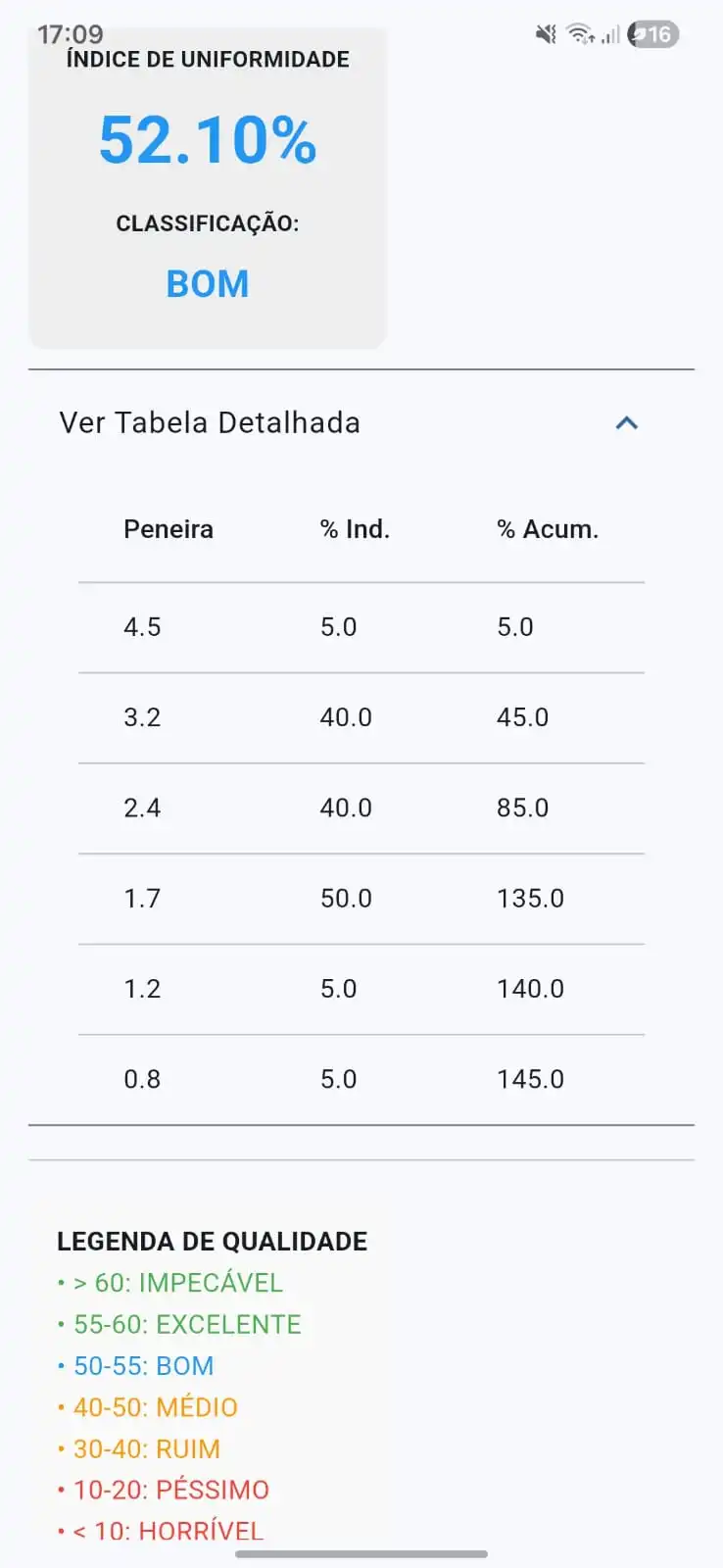 Print 3 de Calculadora Granulométrica