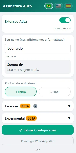 Print 3 de Assinatura Automática WhatsApp